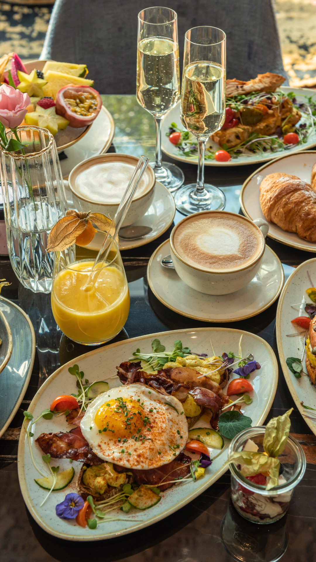 Breakfast table richly laid