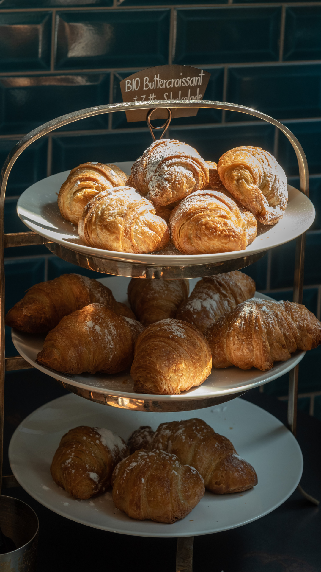 Fresh butter croissant on etagere 